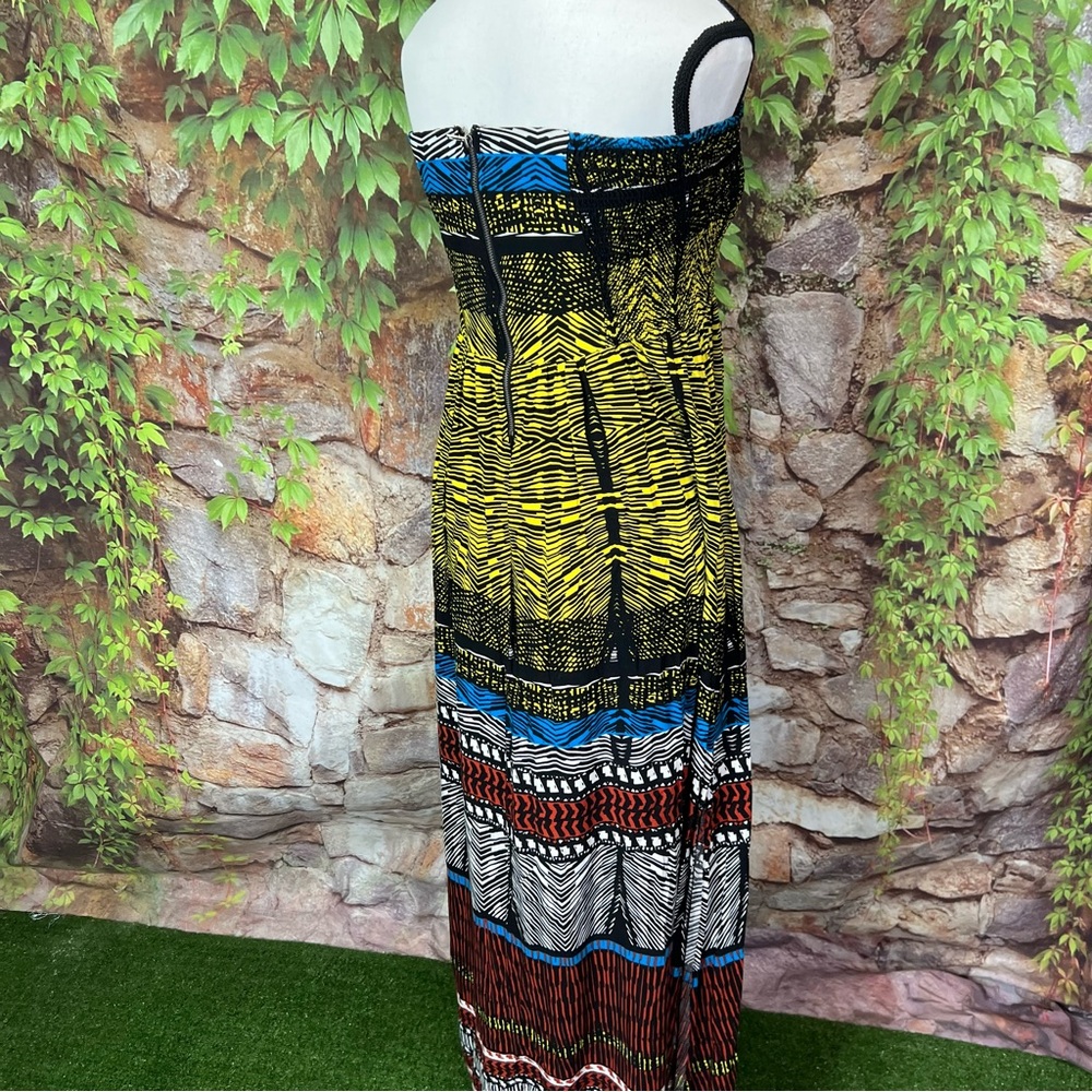 XHILARATION Shirred Strapless Multicolor Block Print Maxi Dress, S - Picture 8 of 11